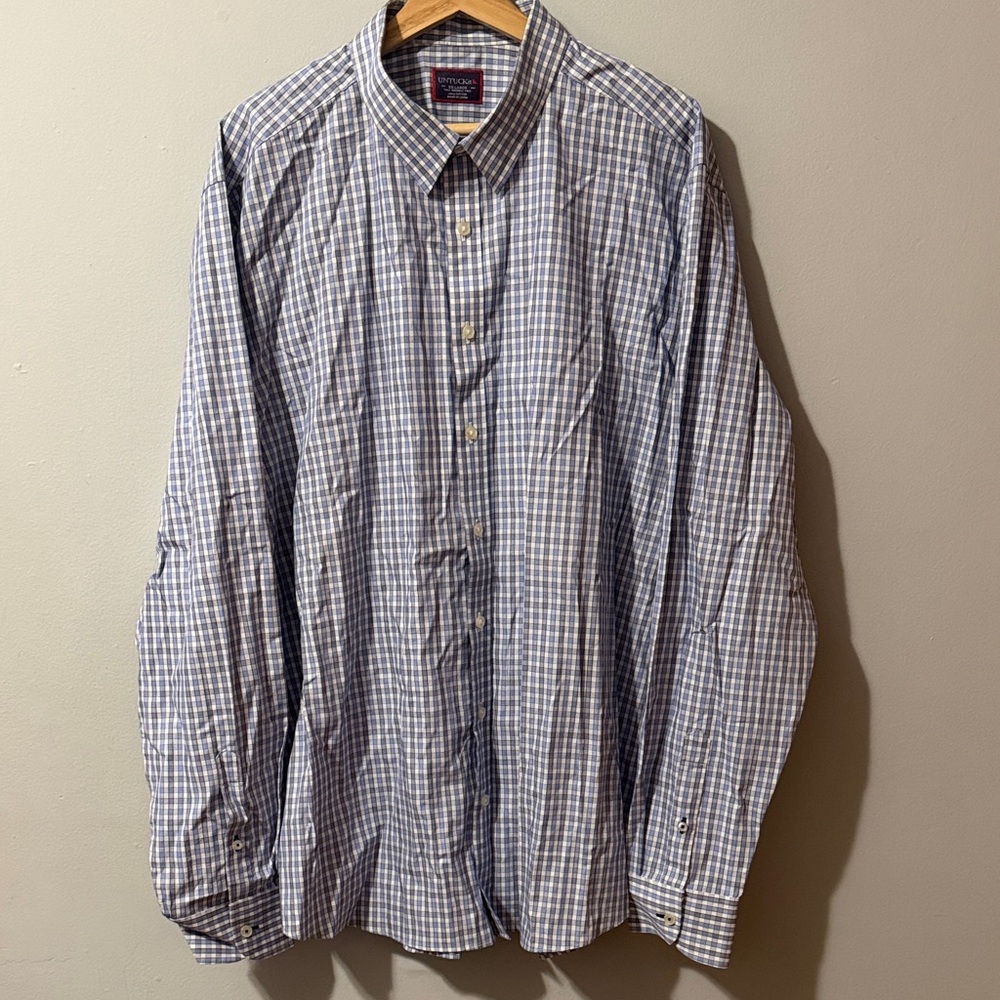UNTUCKit Men's Blue and White Plaid Button Down Shirt